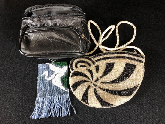 Beaded Purse & Faux Leather Bag