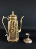 Brass Teapot & Sterling Silver Weighted Candle Stick Holder