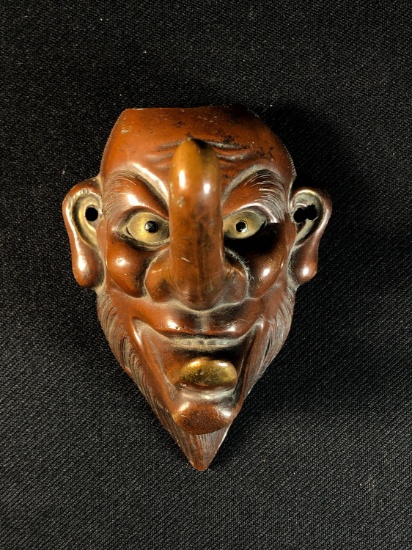 Japanese Nippon Taisho Spelter Bronze Tengu Mask/Wall Pocket