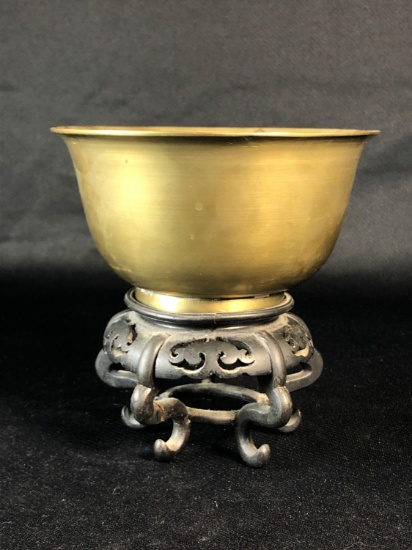 Brass Singing Bowl (Missing Striker)W/ Stand 6" Dia. x 3-1/4Tall