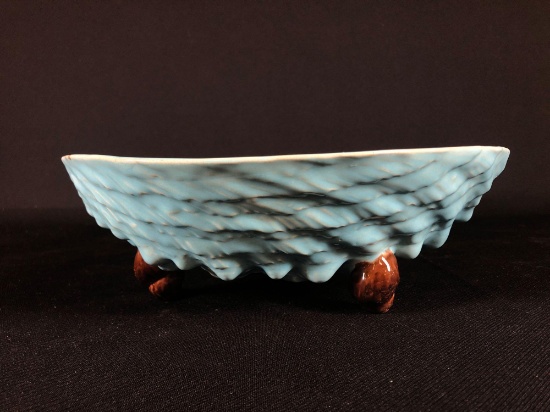 English Majolica Turquoise Footed Shell Bowl