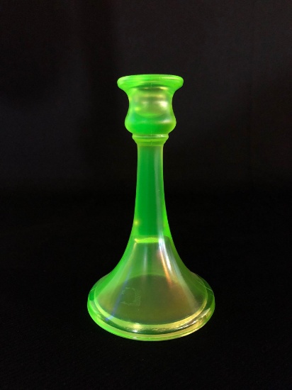 Vaseline Glass Candle Stick 6-1/2" h