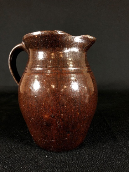Early American Redware Pottery Pitcher 6-1/2" Tall