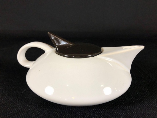 Art Deco Black and White Tea Pot 2-1/2"T 6" D