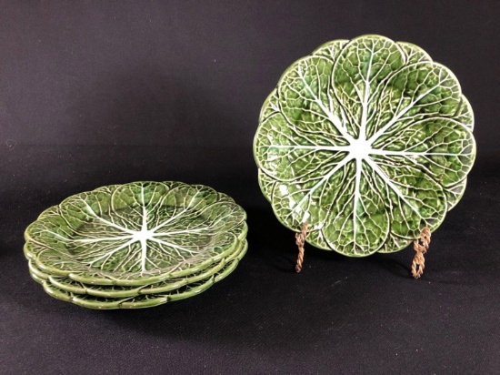 (4) Majolica 20th c. Cabbage Leaf Design Plates