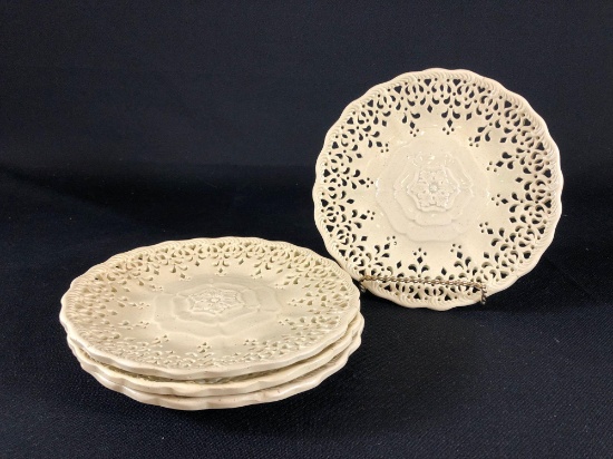 (4) Cream Lace Cut-Out Dessert Plates