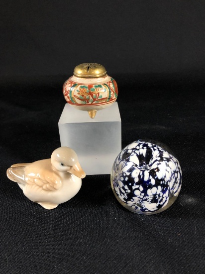 20c Scandinavian Duck, (2) Paper Weights, and Inscence Burner