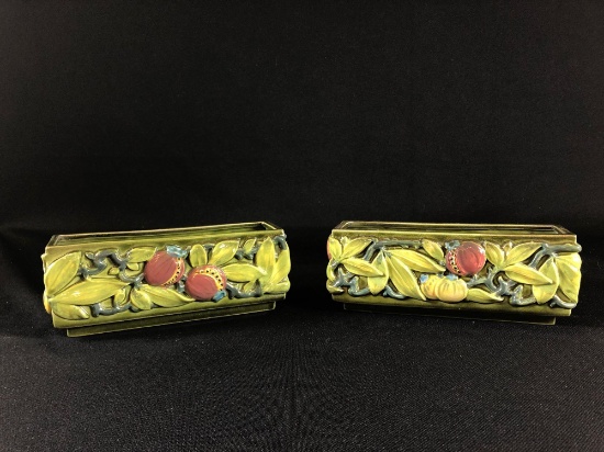 (2) Bryaton LaGuna California Rectangular Green Floral Planters Marked F-4