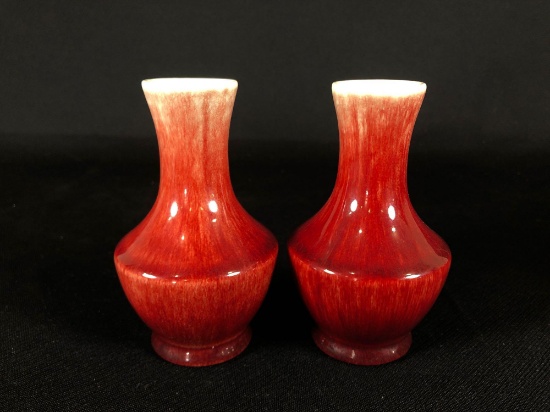 (2) Franciscan Ox Blood Gladding McBean Vases (1 has small chip in the Rim) 5" Tall