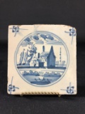 18th c. Dutch Landscape Tile with (3) Books on Tile