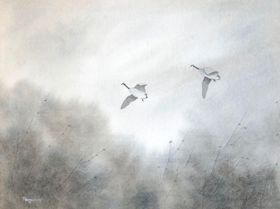 Todd Hileman (American 1953-) Watercolor Painting Of Geese