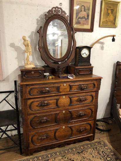 Walnut Victorian Mirror Back Dresser