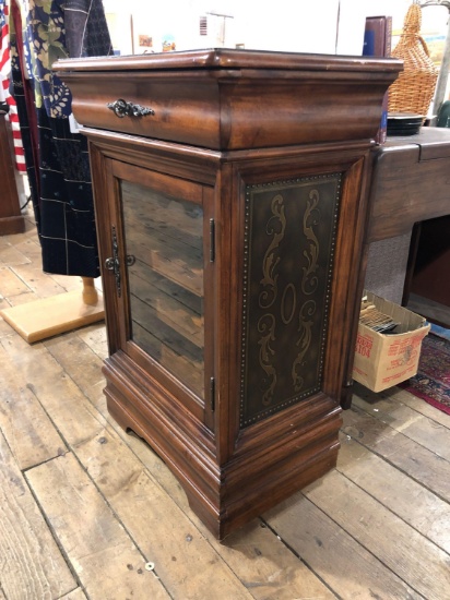 Wood Stained Wine Case w/ Glass Front Door and Marble Top