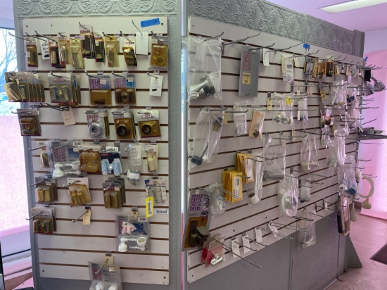 (3) Section Slat Board Display Unit w/ Product Hooks, Other Side Is Wallpaper & Tile