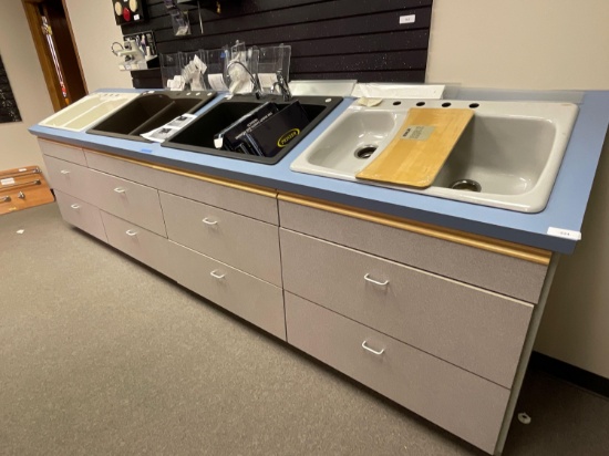 Slant Top 4-Sink Display Cabinet w/ Drawer, Laminate Surface