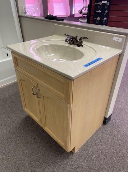 Cultured Granite Shell Shaped Basin w/ Oak Cabinet
