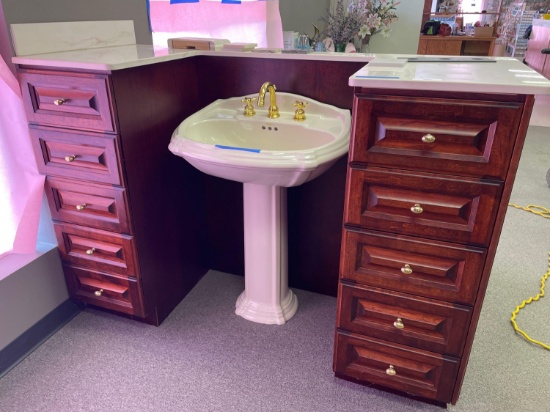 Cultured Marble Top Hardwood Vanity w/ Cut Out For Sink w/ 10-Drawers