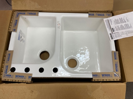 Kohler Executive Chef Double Well Enameled Cast Iron 4-Hole Drop In Sink