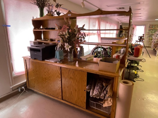 Wooden Side Board w/ Upper Shelfs