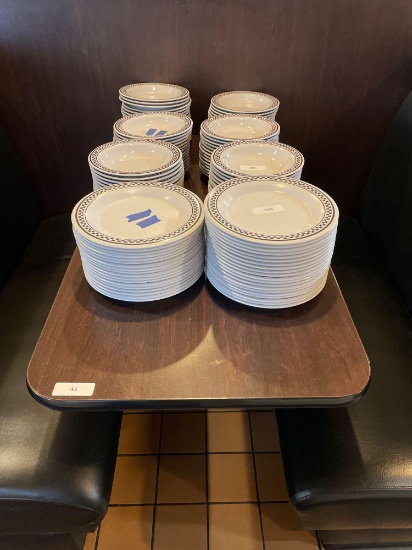 (3) Laminate Top Wall Mounted Table w/ Single Pedestal 48" x 24" x 30"h