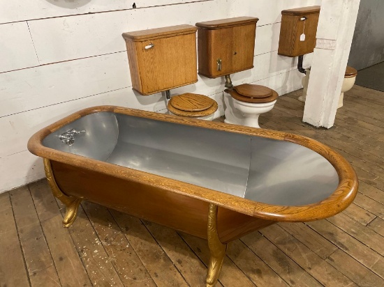 Antique Oak Trim Clawfoot Bath Tub