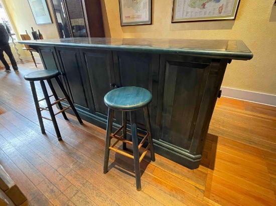 Terry Cain Custom Built Wine Bar w/ Brass Inlaid Top & Lower Cabinet Storage, Includes (4) Bar