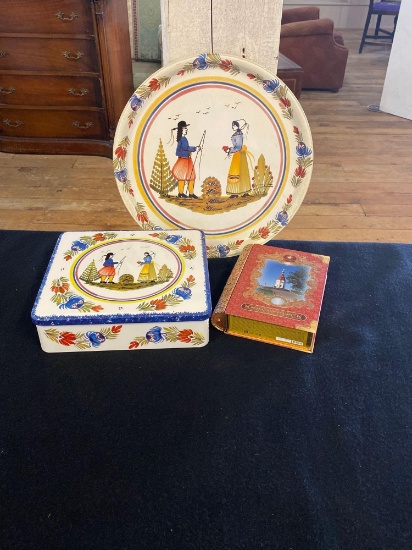 (2) Tin Boxes, (1) Tin Tray"Massily France"