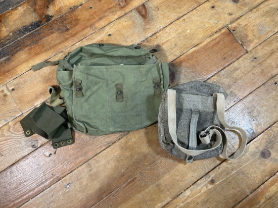 US Army Lightweight Service Mask Canvas Bag, & Swiss Gas Mask Bag