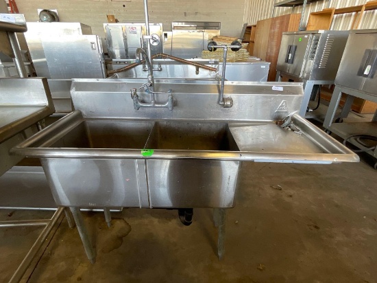 Aero Mfg. Co. NSF Double Well Stainless Steel Sink w/ Drainboard, Backsplash & Eyewash Station