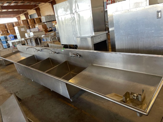 3-Well Stainless Steel Sink w/ Intake & Outtake Counters