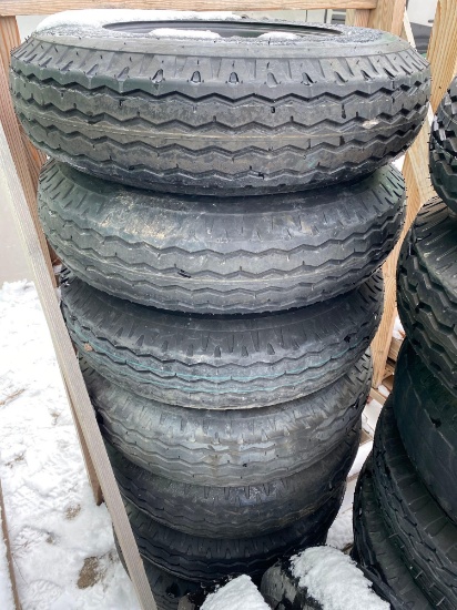 (7) 14" New Trailer Tires on 5x6" Wheel with No Centers