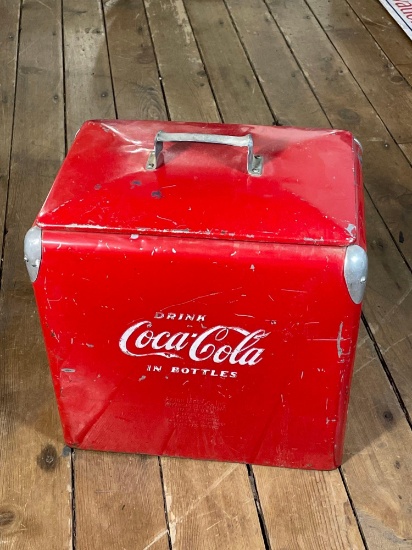 1950's Action Mfg. Coca-Cola-Cooler w/ Inner Tray, Side Bottle Opener, Handle, & Drain