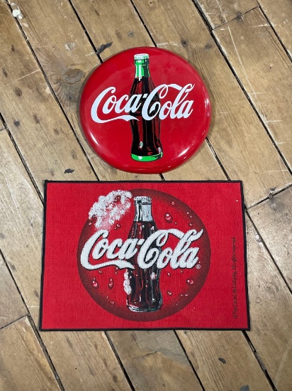 Coca-Cola Placemat & Round 1990 Coca-Cola Tin Sign