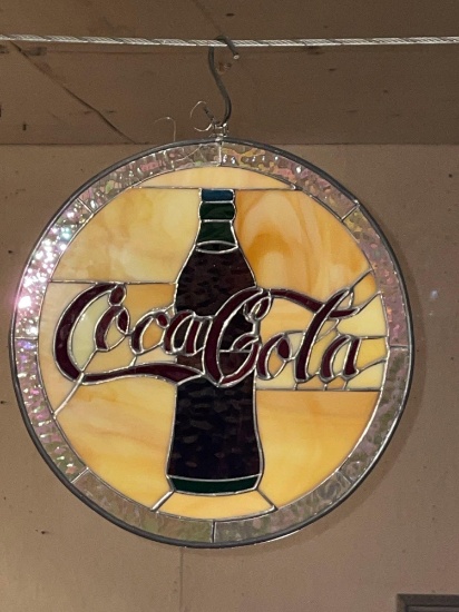 Stained Glass Coca-Cola Window Hanger 12-3/4" Dia