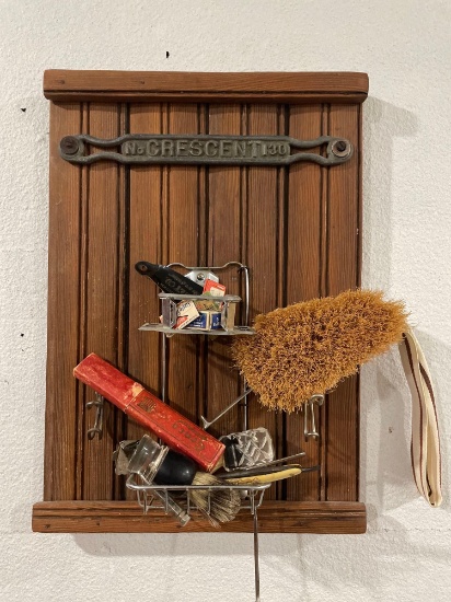 Wall Mounted Decor w/ Crescent #130 , Straight Razors w/ Shaving Brushes