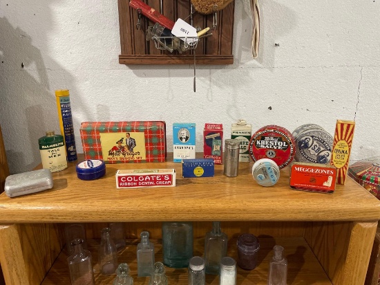 Vintage Assortment of Men's Hygiene Products & Assorted Antique Bottles