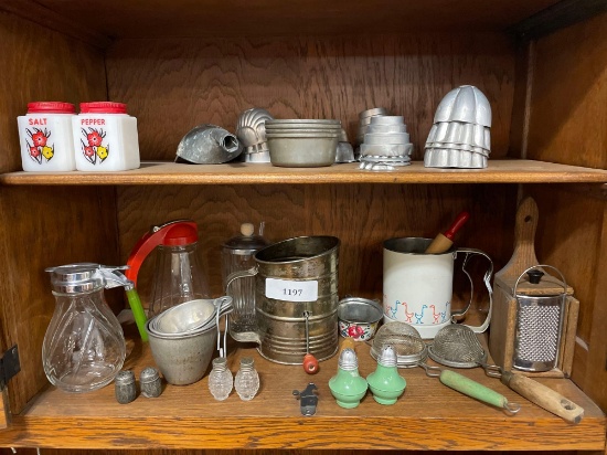 2-Shelves Of Vintage Collectible Kitchenware
