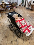 Child's Vintage Doll Stroller w/ Gotz Doll & Quilt