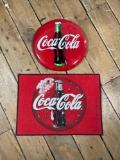 Coca-Cola Placemat & Round 1990 Coca-Cola Tin Sign