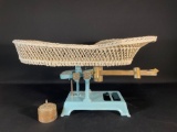 1940's Hospital Baby Beam Scale with Wicker Basket