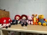 (4) Raggedy Ann Dolls, Piglet, Tiger, Pooh