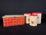 Empeco Vintage Graduated Tin Canister Set & Tin Lunch Box