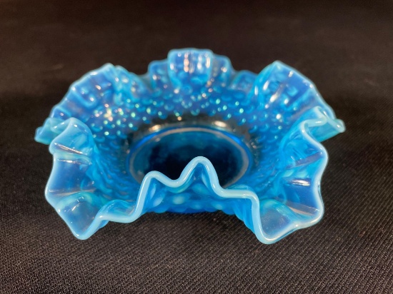 Fenton Blue Opalescent Hobnail Candy Dish 6"