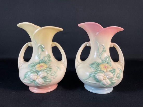 Hull Yellow & Manuve Wilf Flower W-8/ Hull Wild Flower Pink & Blue W-8 Vases