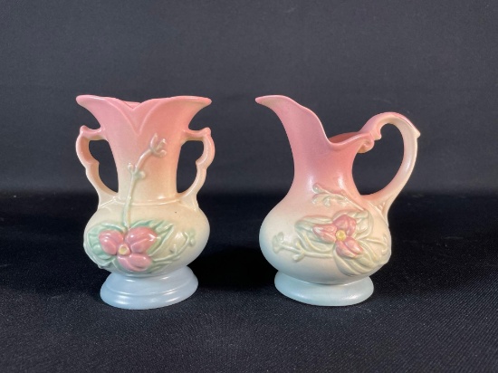 (2) Hull Wild Flower Pastel Matte Glaze 2 Handled W-1 Vase 5-1/2"