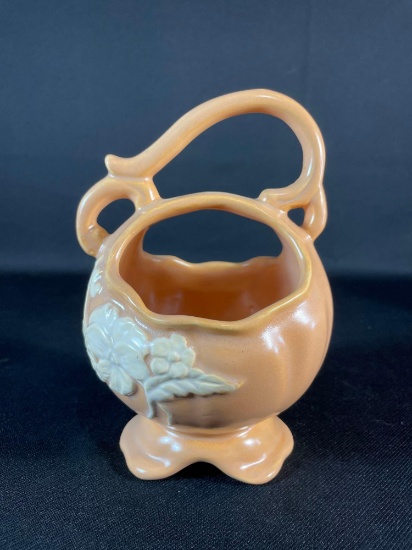Vintage Weller Art Pottery Peach w White Flowers Vase / Planter