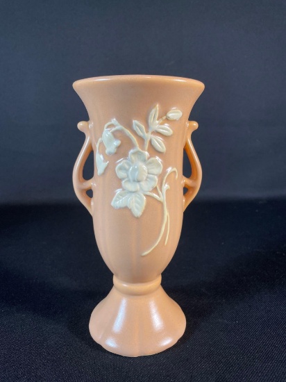 Weller Pottery Vase Salmon / Pink With White Flowers Stamped 1872