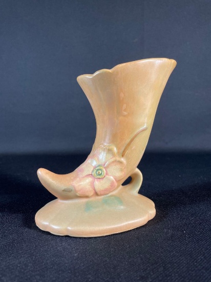 Weller Cornucopia Horn Wild Rose Peach/Green Vase