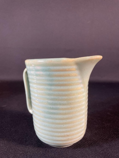 Weller Unmarked Aqua Ring Ribbed Ware Pitcher