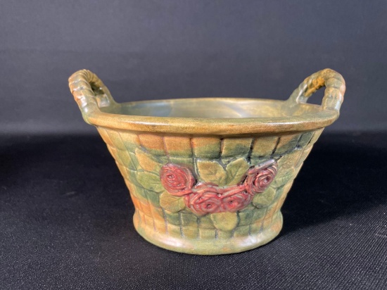 Weller Flemish Tub Basket Weave Planter w/ Pink Rose